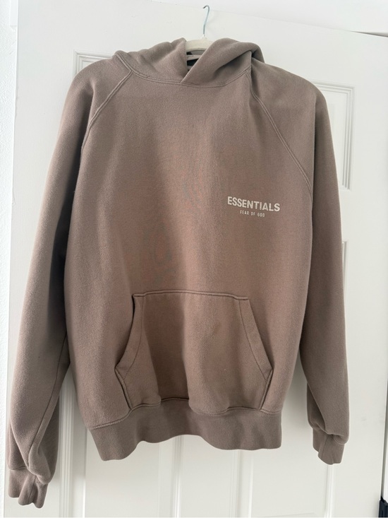 Essentials Sweaters - Essentials Taupe Pullover Hoodie with Embossed Logo